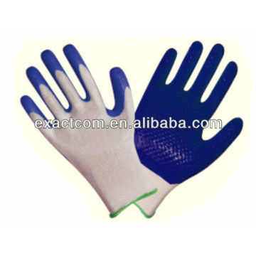 13 GUAGE NYLON GARDEN SAFETY WEIß POLYESTER HANDSCHUH BESCHICHTET MIT BLAUEM NITRAL DOTS AUF PALM